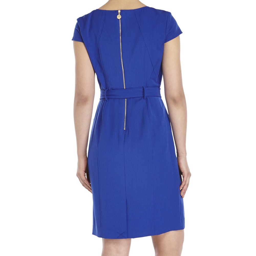 NWT Ellen Tracy Cobalt Belted Stretch Sheath Dress - Picture 2 of 3
